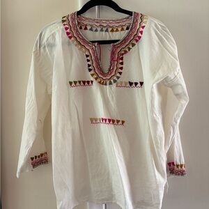 Mexican Embroidered White Tunic Top